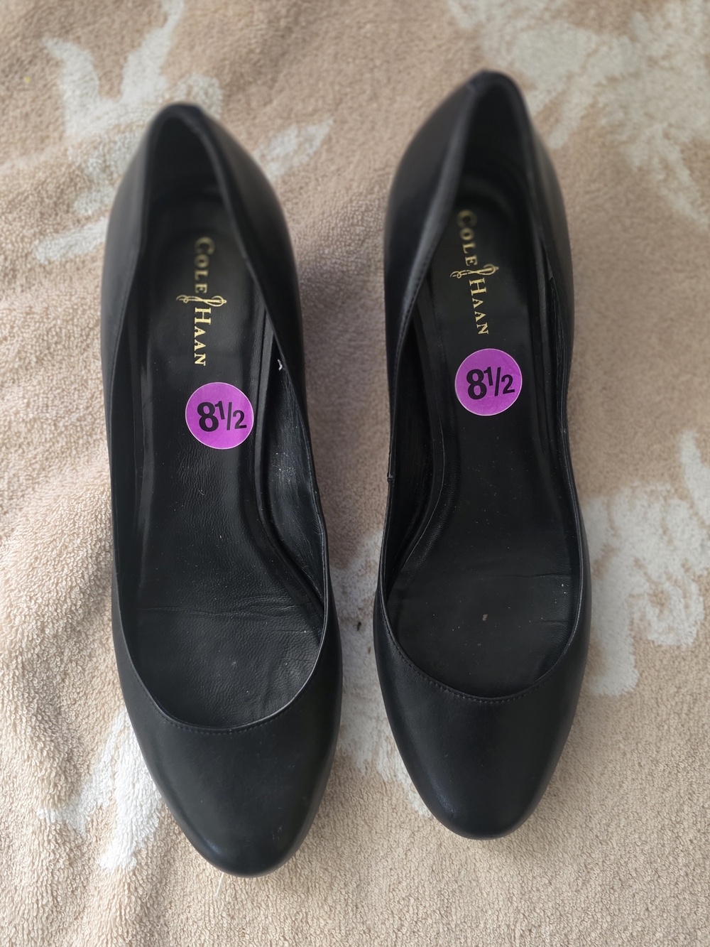 Cole Haan Women's Black Leather Round Toe Wedge Pumps